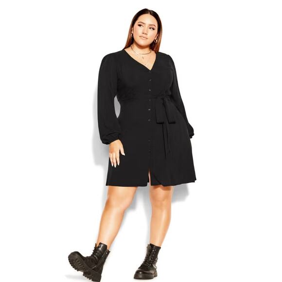 CCX City Chic Black Button Down Long Sleeve Relax Me Dress 14 NWT - Picture 1 of 7